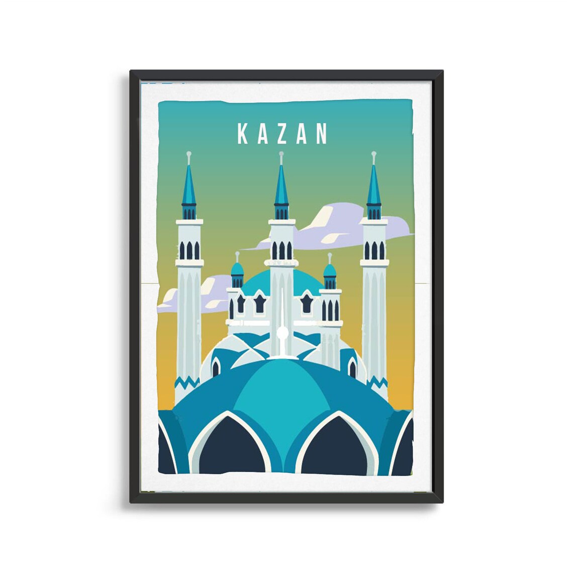 Kazan Vintage Travel Art Kul Sharif Mosque Blue Domes Minarets Poster