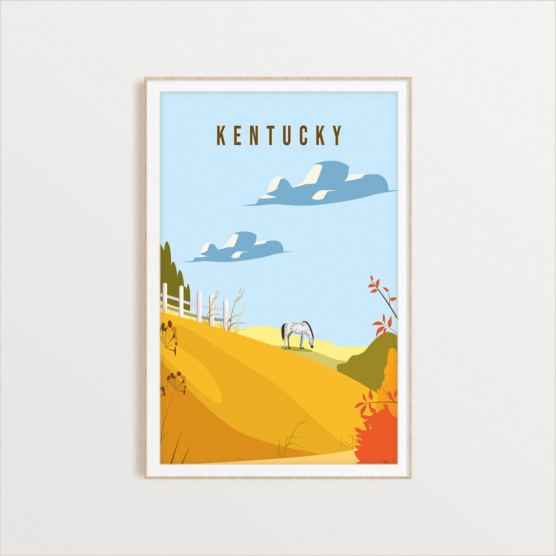 Kentucky Horse Farm Golden Pasture Countryside Vintage Travel Poster - Image 2