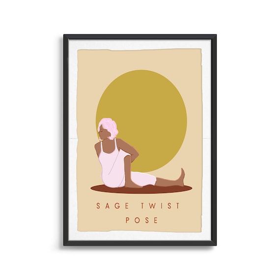 Sage Twist Yoga Pose Minimalist Boho Wellness Studio Art Poster