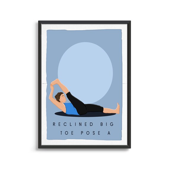 Reclined Big Toe Pose A Retro Yoga Reclined Stretch Sun Circle Flat Illustration Print