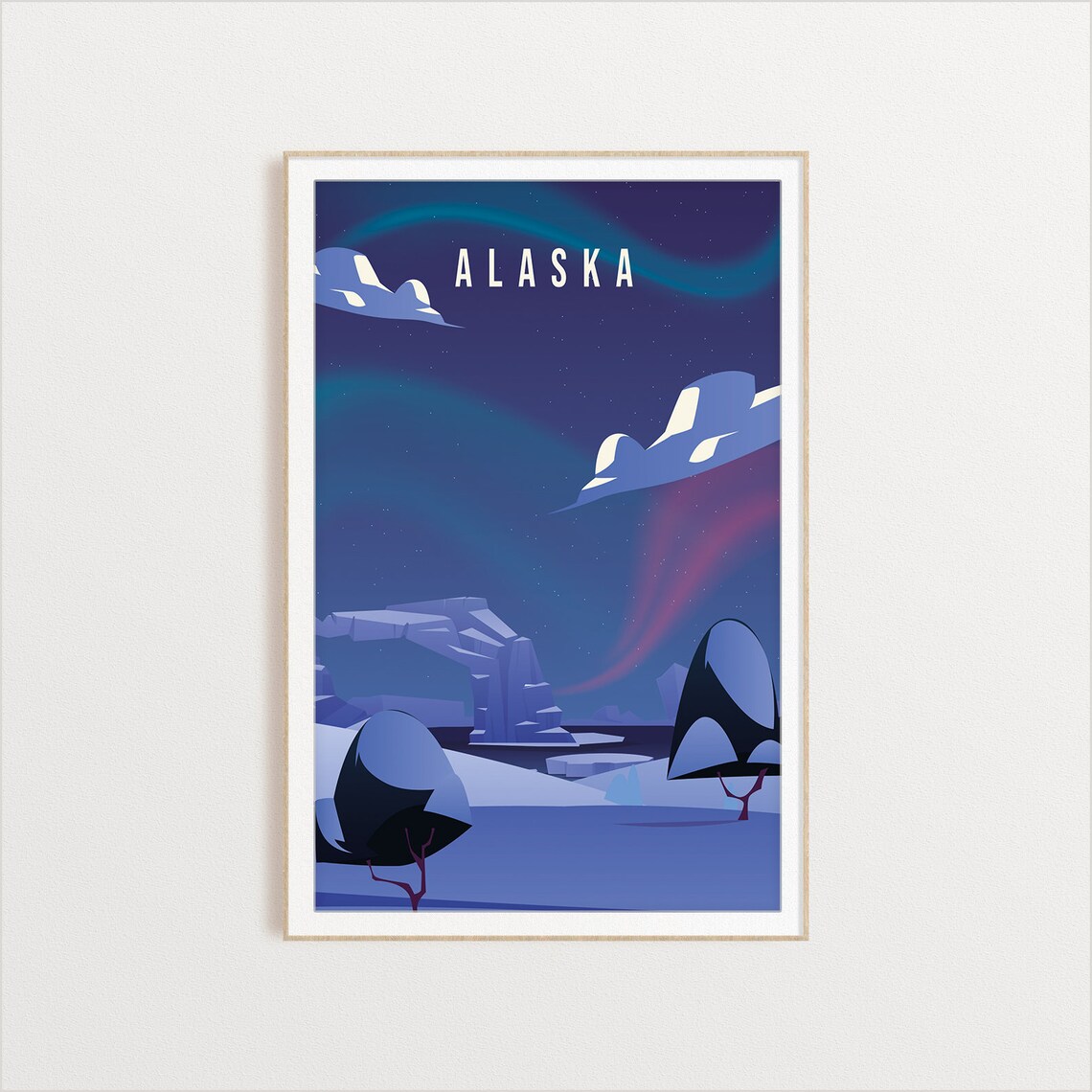 Alaska Aurora Travel Poster Northern Lights Glacier Night Sky Art - Image 2