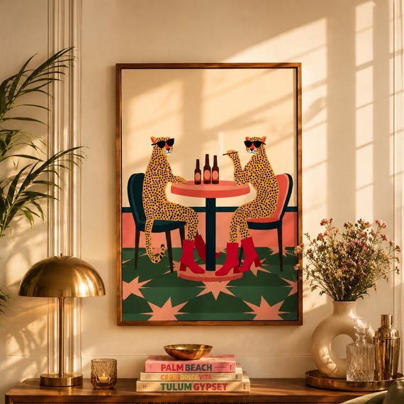 Funky Leopard Retro Bar Decor Art Print