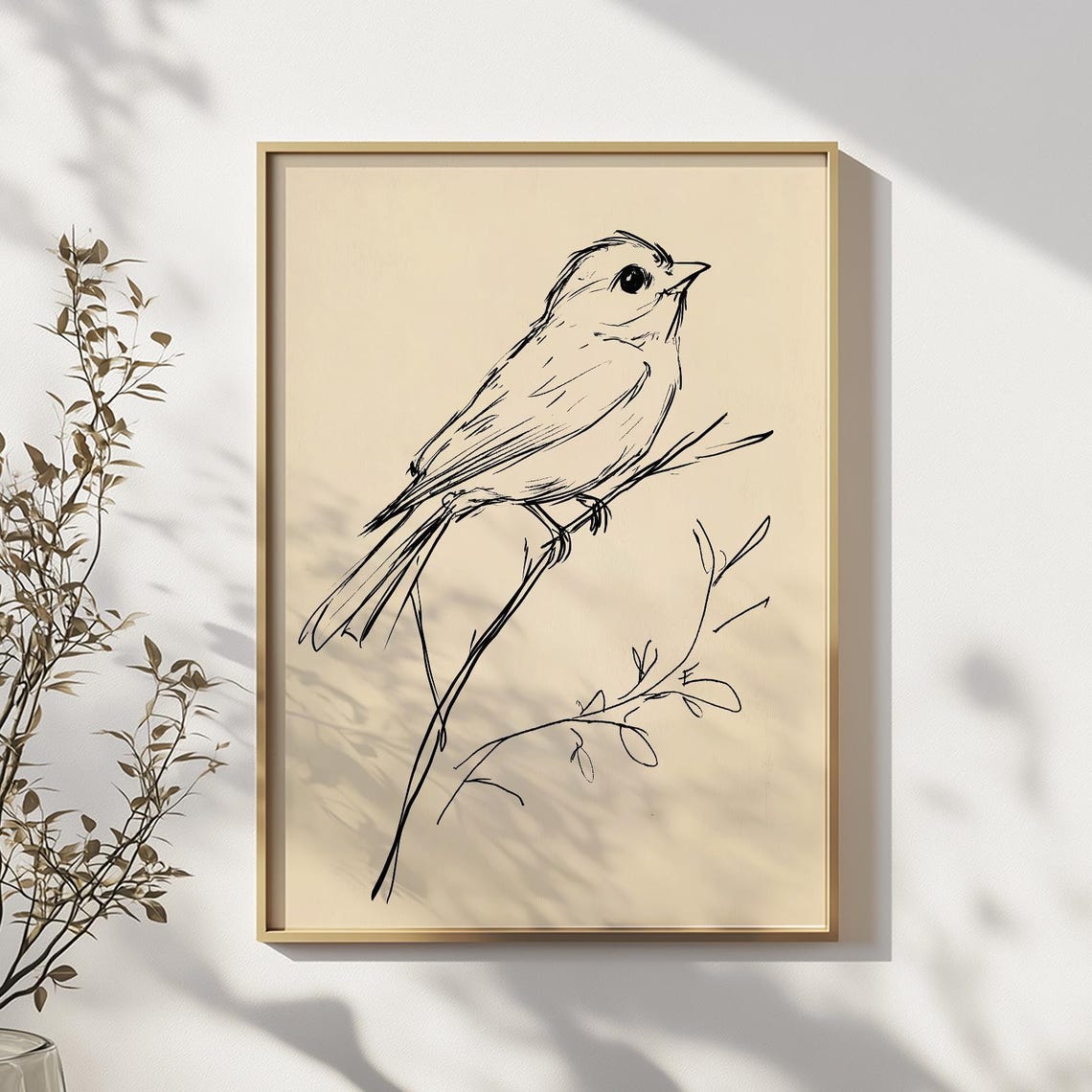Minimalist Bird Line Drawing Wall Art Hand Drawn Nature Black And White Illustration Modern Botanical Decor For Home Office