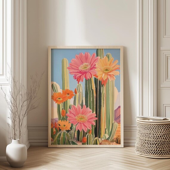 Vintage Mexican Cactus Poster Colourful Art Prints Traditional Artwork Floral Latin Decor Cultural Gift
