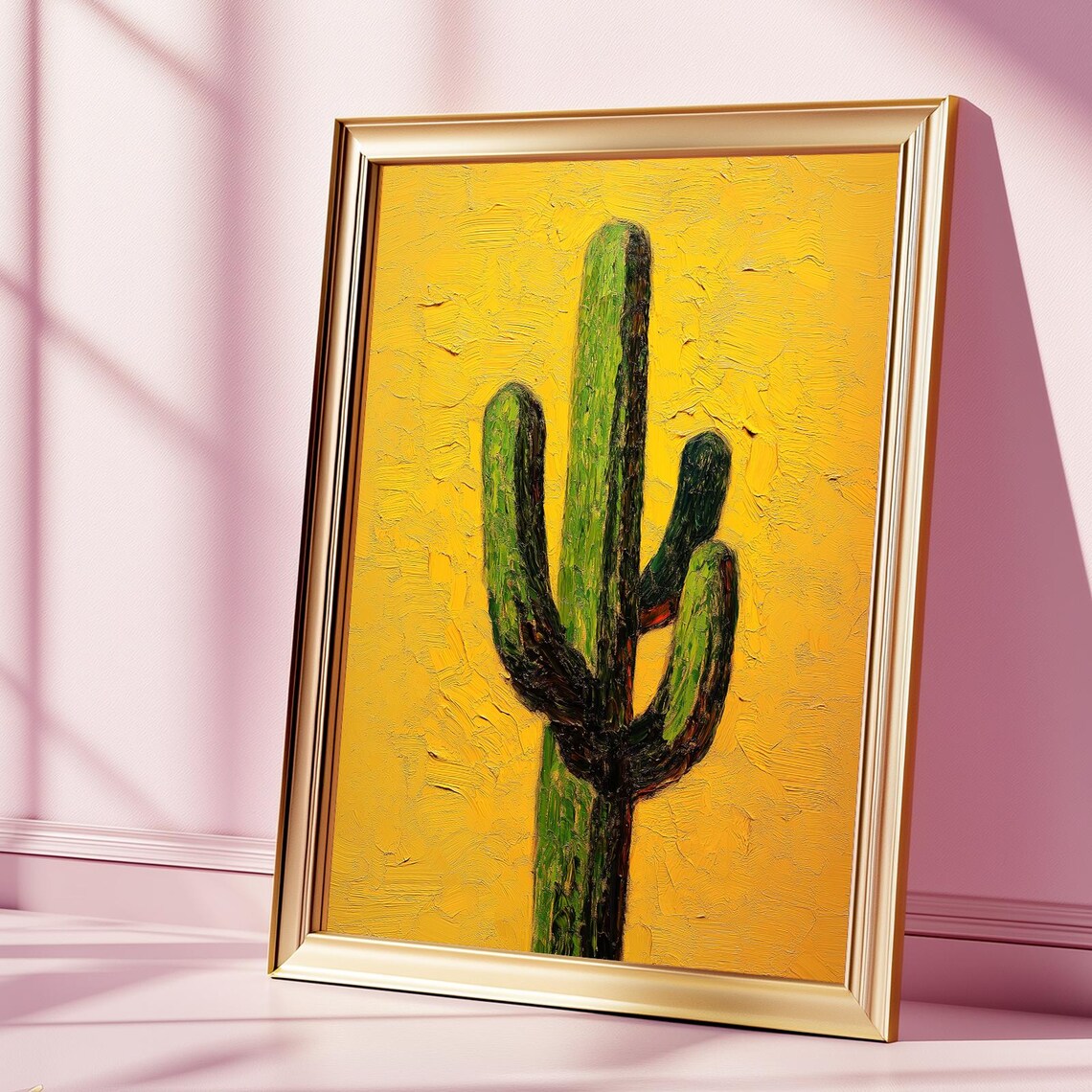Yellow Mexican Cactus Art Print Traditional Folk Poster Vintage Desert Cacti Boho Home Decor