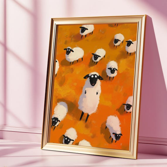 Funny Sheep Wall Art Print Cute Farm Animal Illustration For Kids Room Whimsical Lamb Poster Nursery Decor