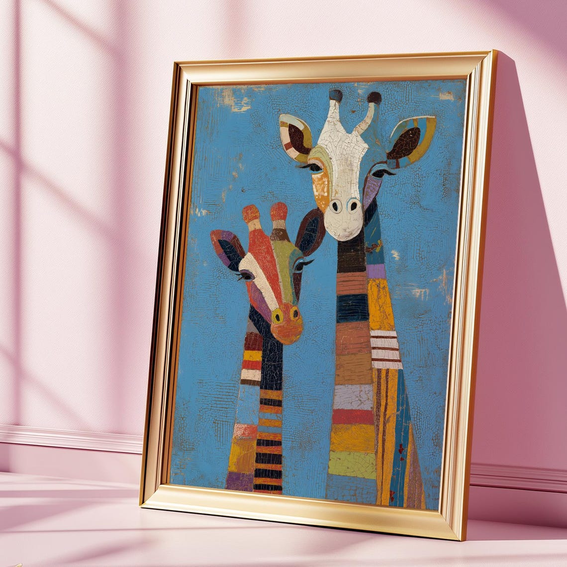 Two Colorful Giraffes Modern Safari Animal Maximalist Art Poster