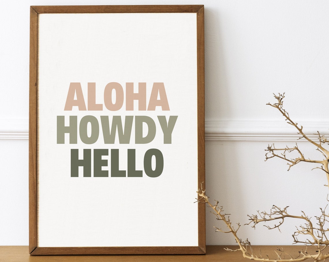 Aloha Howdy Hello Coastal Entryway Greeting Typography Poster