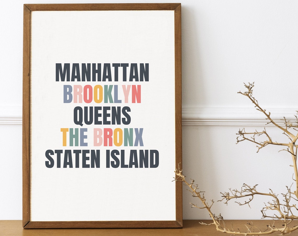 New York Boroughs Manhattan Brooklyn Queens Bronx Typography Poster