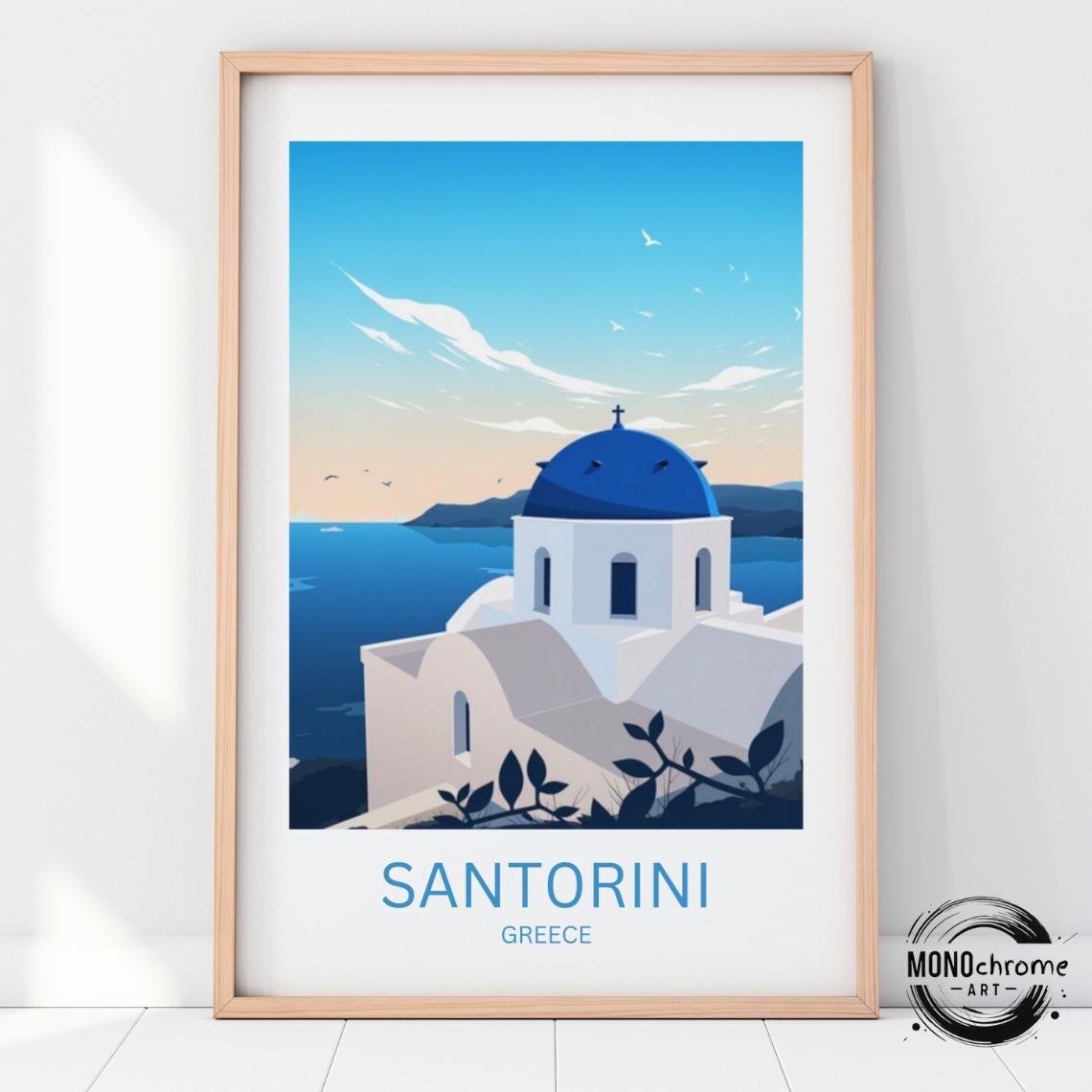 Santorini Travel Poster, Greece Birthday Gift