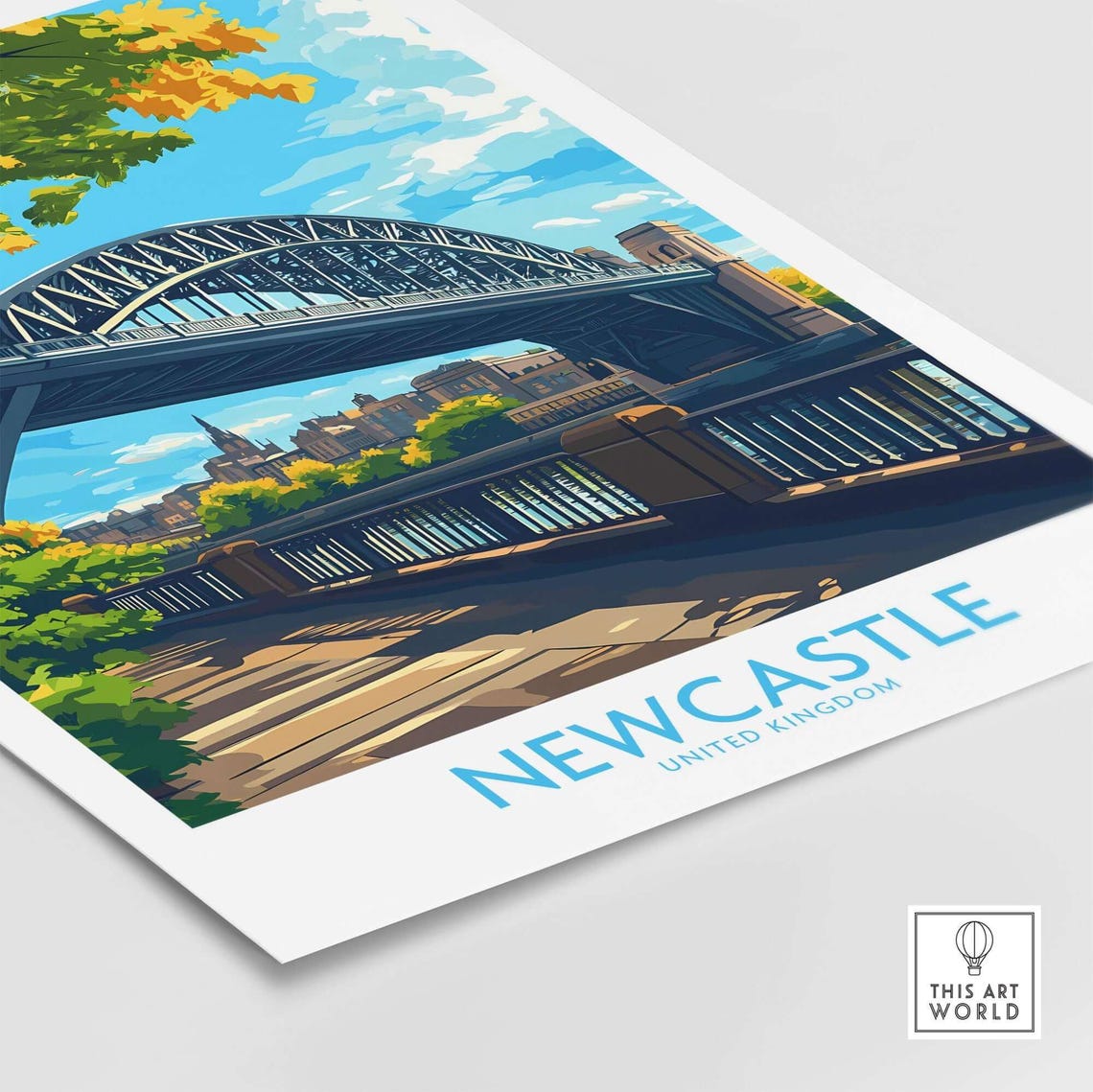 Newcastle UK Tyne Bridge Autumn Trees Riverside Travel Poster - Image 4