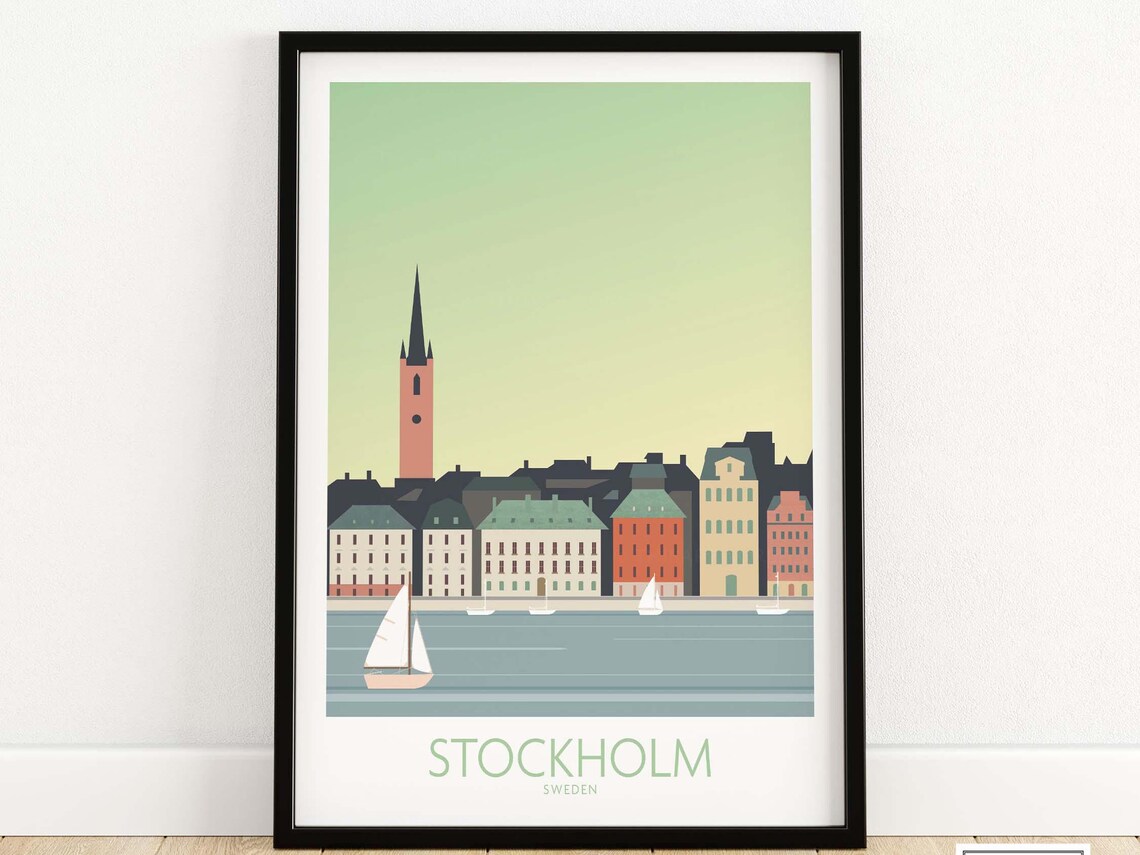 Stockholm Sweden Travel Poster, Scandinavian Wall Art