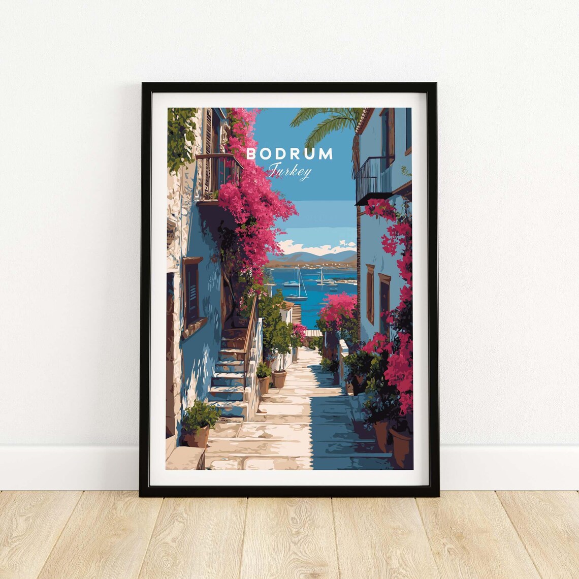 Bodrum Turkey Bougainvillea Alley Aegean Sea Boats Art Poster