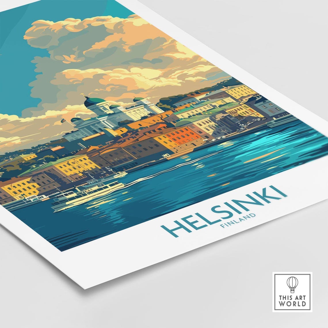 Helsinki Finland Harbor Sunset Waterfront Cathedral View Poster - Image 4