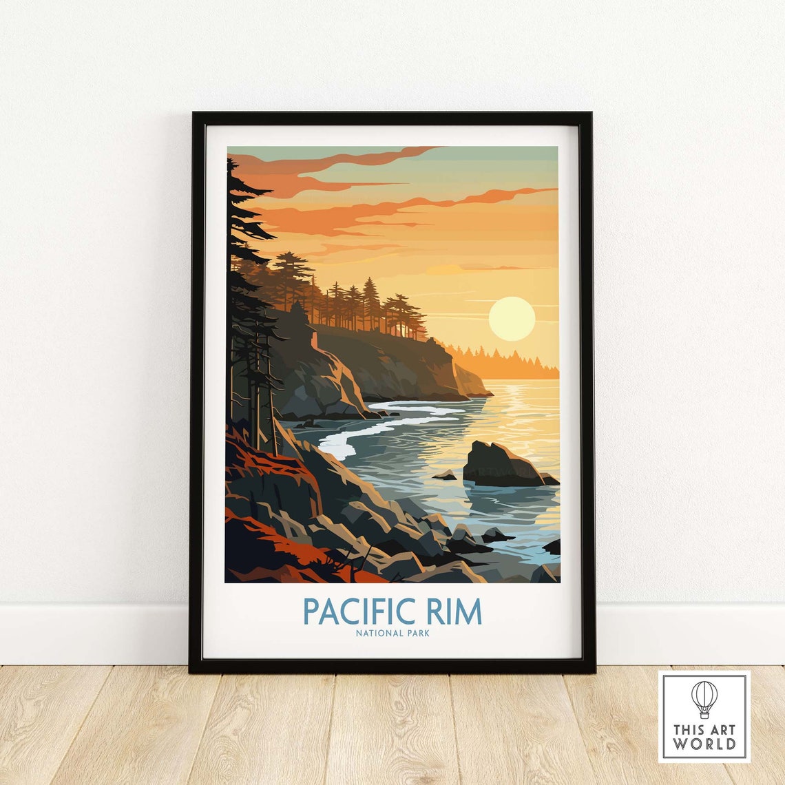 Pacific Rim National Park Golden Sunset Cliffs Forest Coast Poster