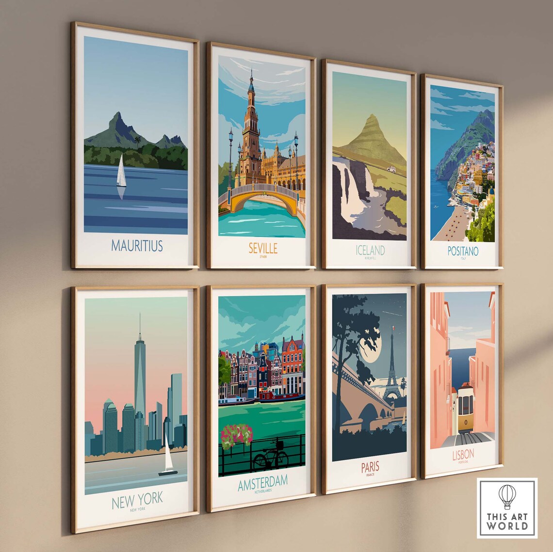 Mauritius Sailboat Lagoon Mountains Illustration Travel Poster - Image 3