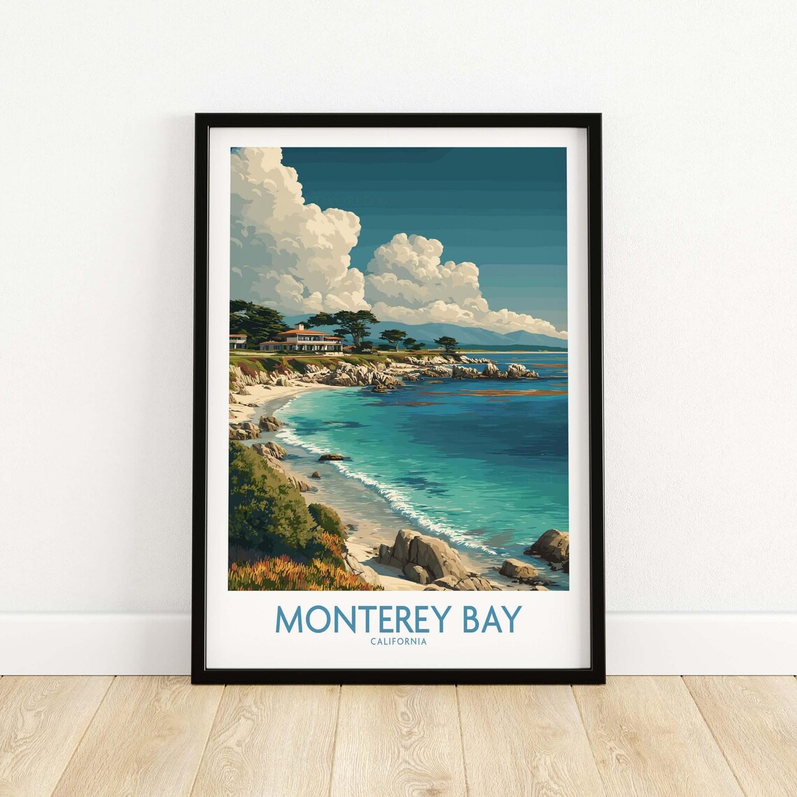 Monterey Bay California Daytime Cove House Coastal Travel Poster