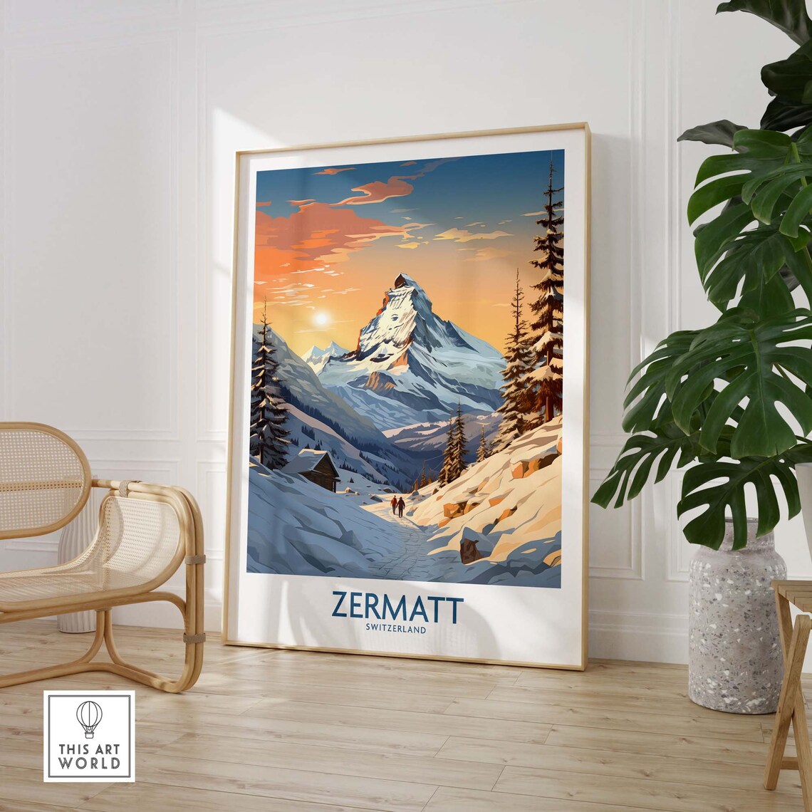 Zermatt Switzerland Matterhorn Snowy Peak Vintage Travel Poster - Image 2
