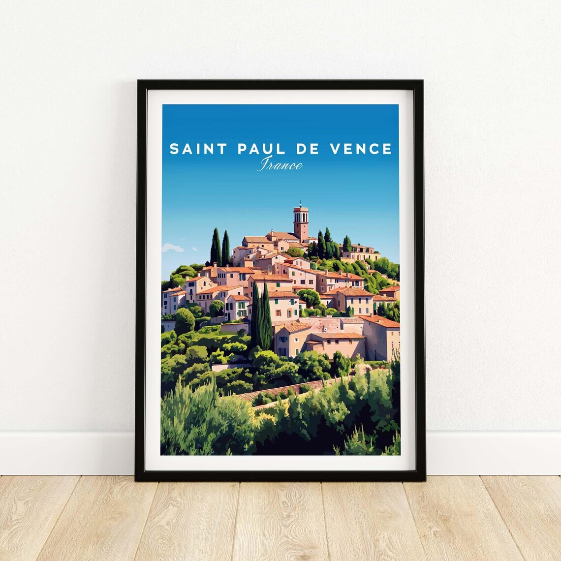Saint Paul De Vence France Hilltop Village Cypress Trees Travel Poster