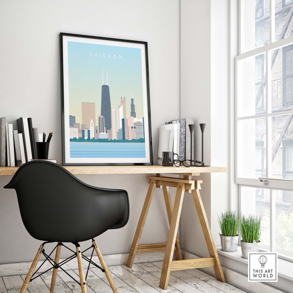 Chicago Travel Poster, City Skyline Wall Art