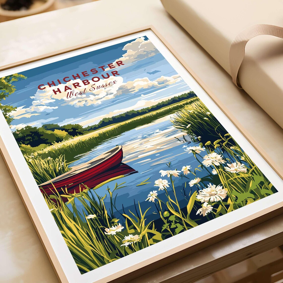 Chichester Harbour West Sussex Red Boat Vintage Travel Poster - Image 3