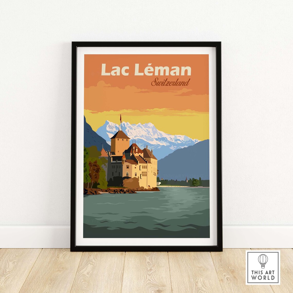 Lac Lman Switzerland Art Print, Swiss Travel Poster