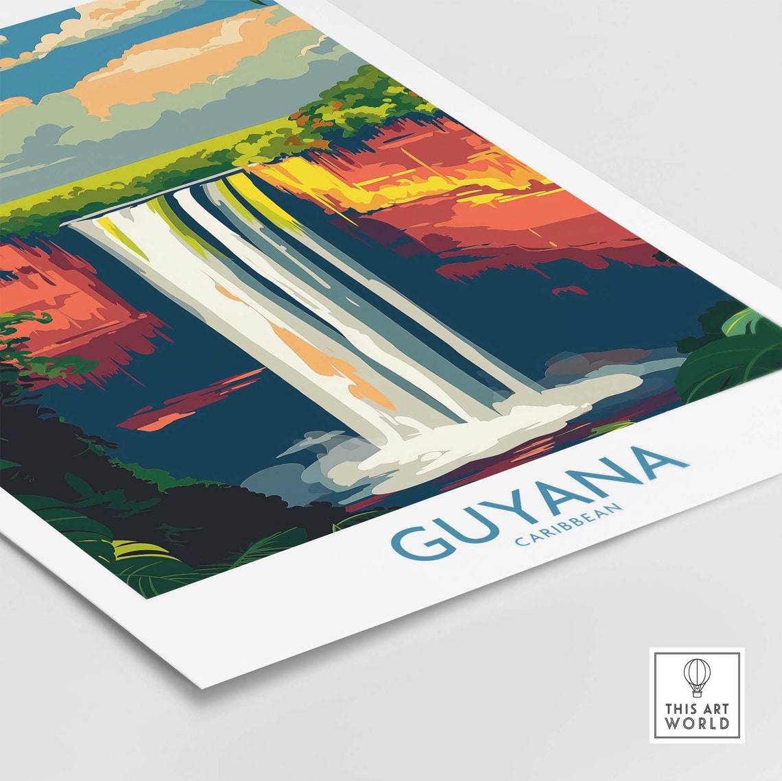 Guyana Caribbean Jungle Waterfall Cliffs Lush Rainforest Poster - Image 4
