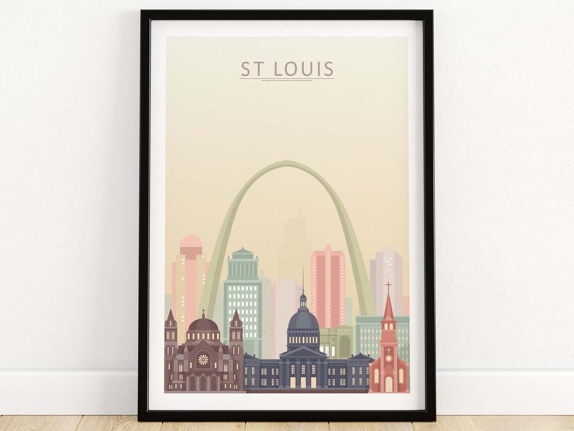St Louis Skyline Travel Poster, Missouri Cityscape