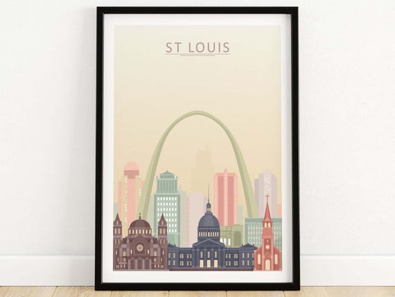 St Louis Skyline Travel Poster, Missouri Cityscape