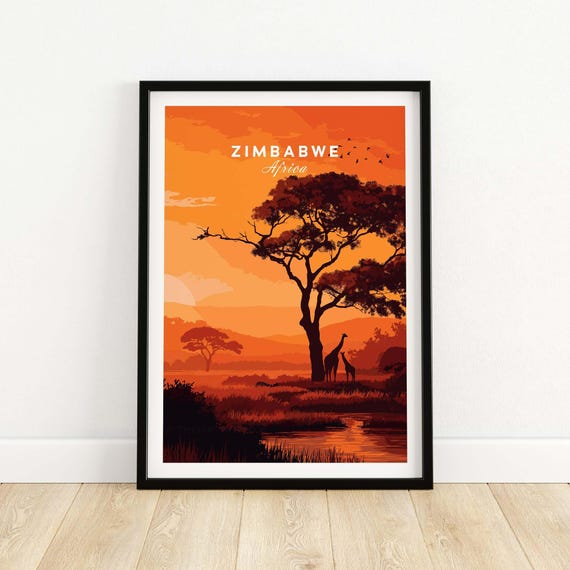 Sunset Giraffes Zimbabwe Poster African Animal Print Safari Home Decor Gift Living Room Wall Accent Framed And Unframed Art
