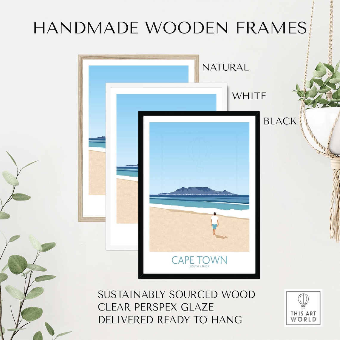 Cape Town South Africa Table Mountain Beach Illustration Travel Poster - Image 2