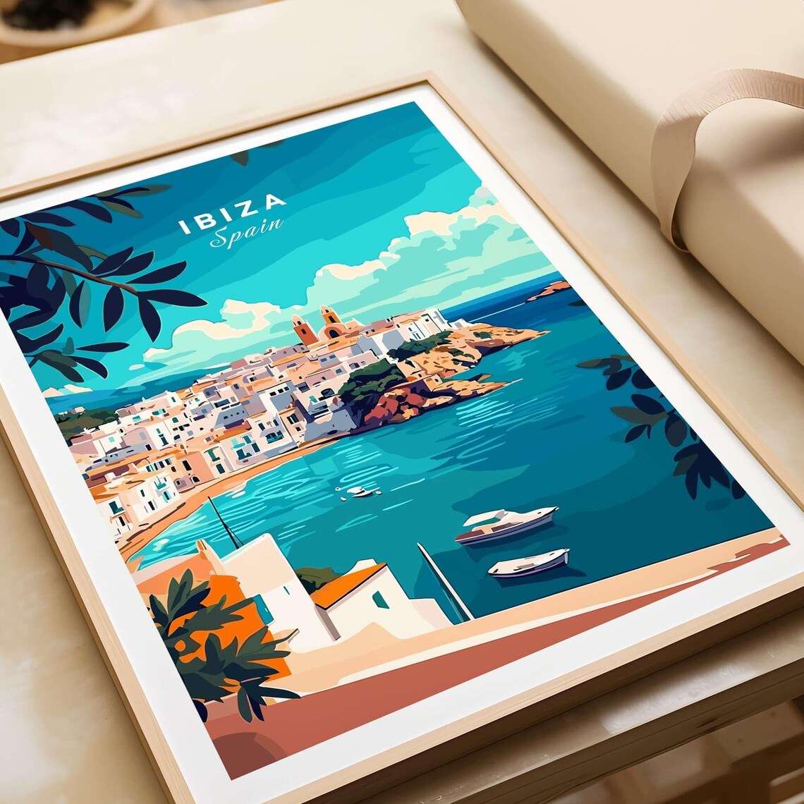 Ibiza Spain Old Town Hilltop Over Turquoise Harbor Sunny Travel Poster - Image 4