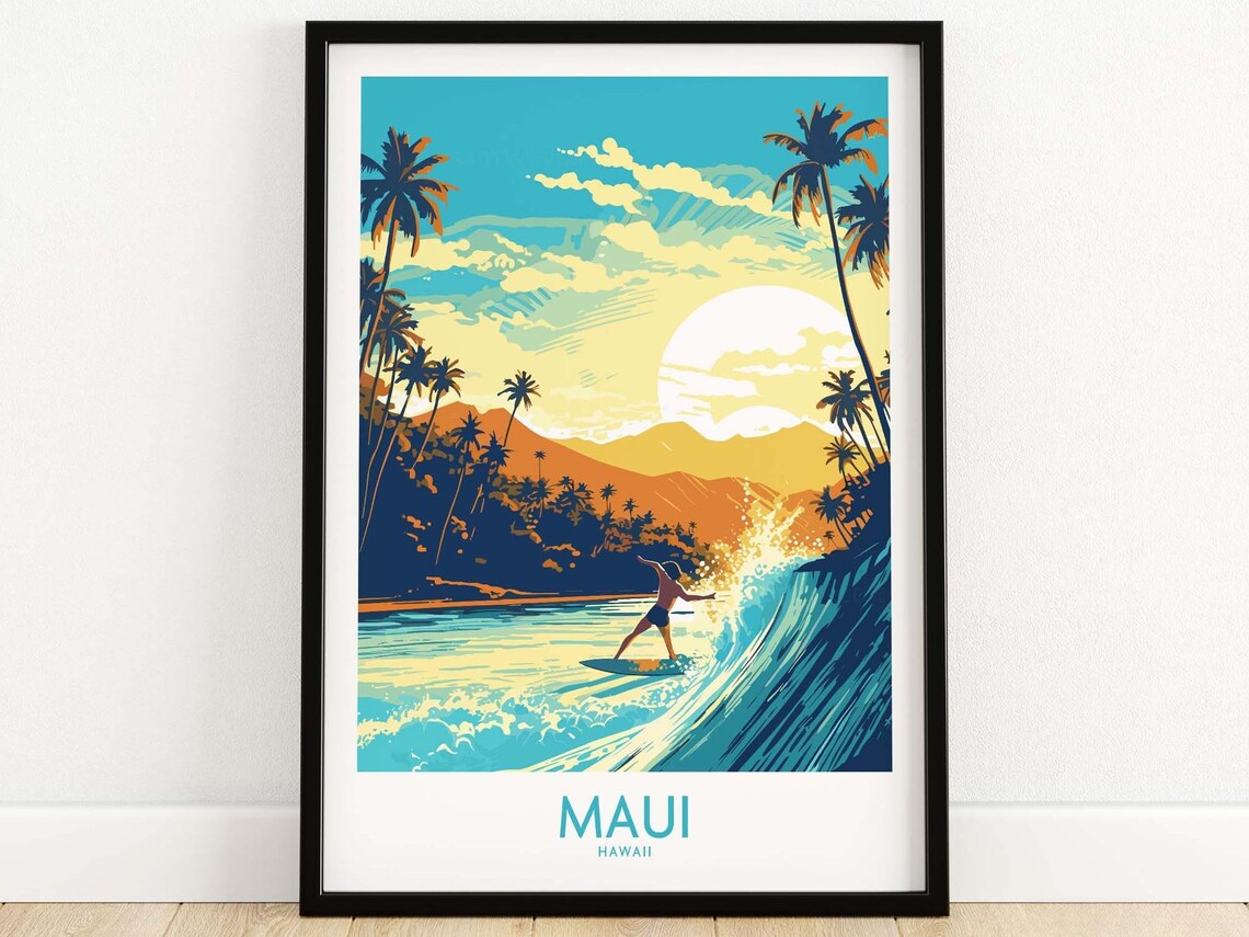Maui Hawaii Surf Travel Poster, Personalized Art