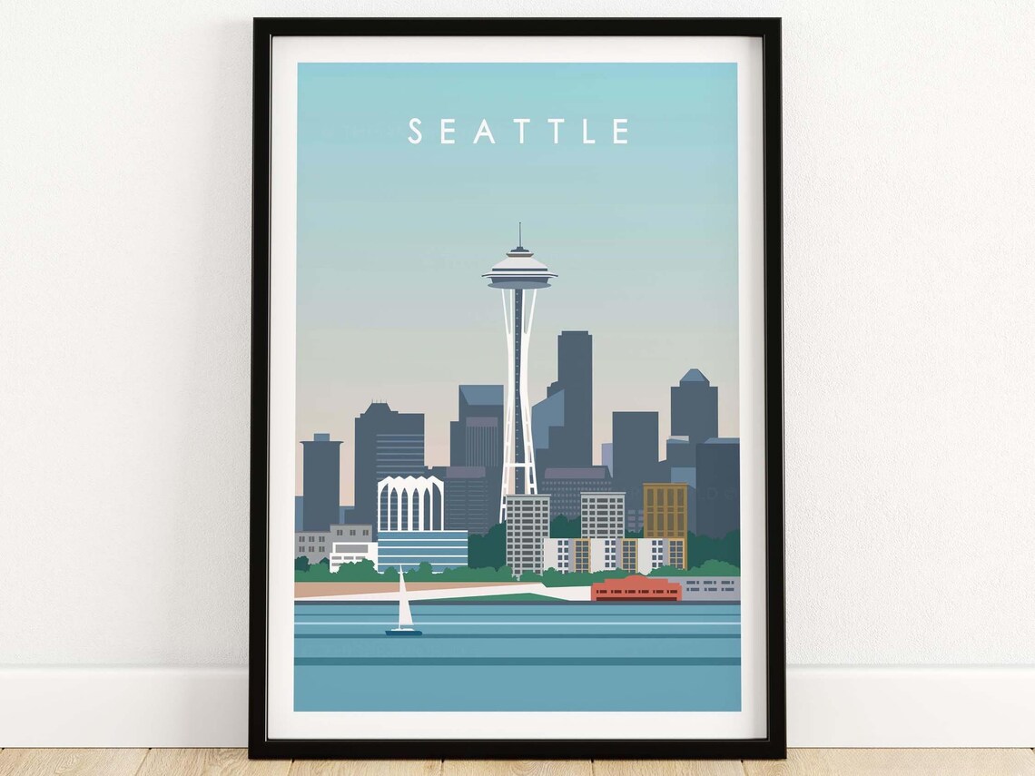 Seattle Minimalist Travel Poster, Skyline Art Print
