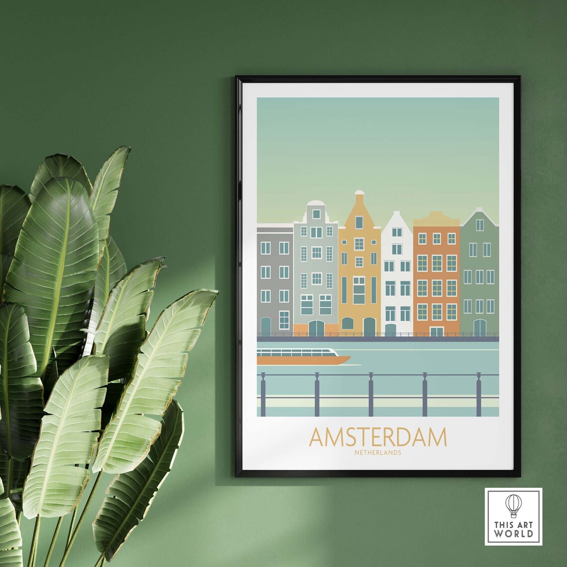 Amsterdam Netherlands Canal Houses Boat Minimalist Style Poster - Image 2