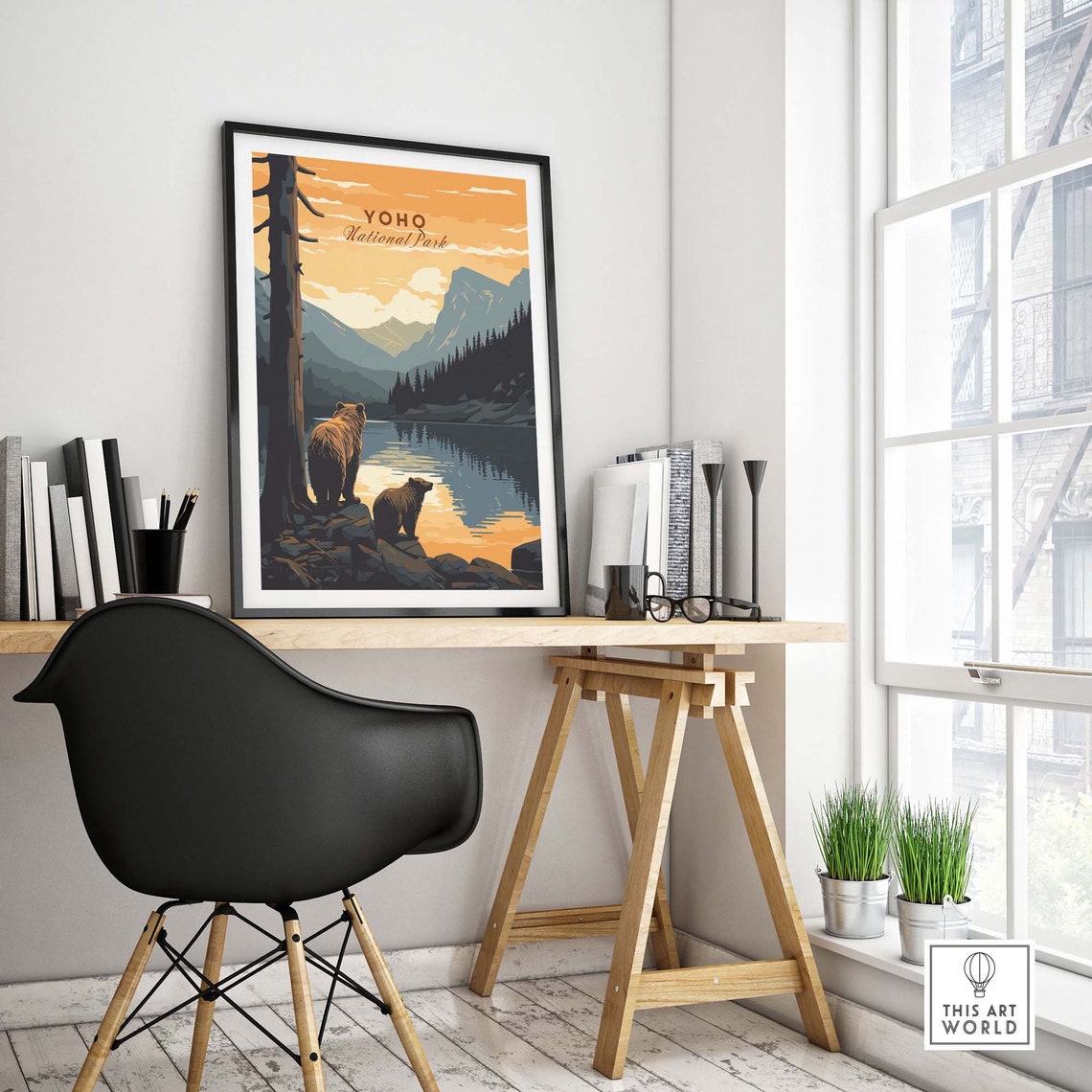 Yoho National Park Canada Bears Lakeside Sunset Mountain Poster - Image 4