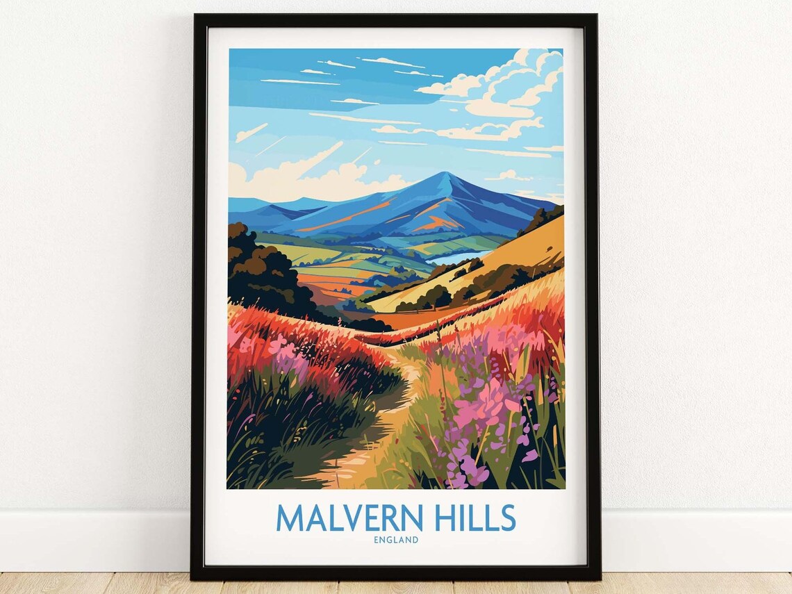 Malvern Hills England Colorful Wildflower Meadow Landscape Poster