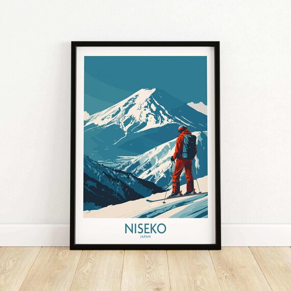 Niseko Japan Skier Mount Yotei Powder Snow Mountain Travel Art Poster