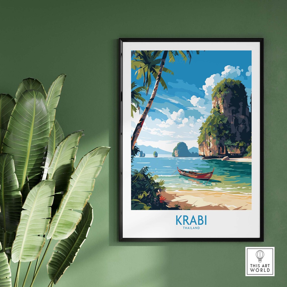 Krabi Thailand Limestone Karst Longtail Boat Beach Travel Poster - Image 2