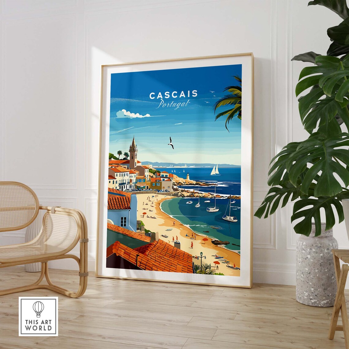 Cascais Portugal Sunny Beach Terracotta Roofs Sailboats Poster - Image 3