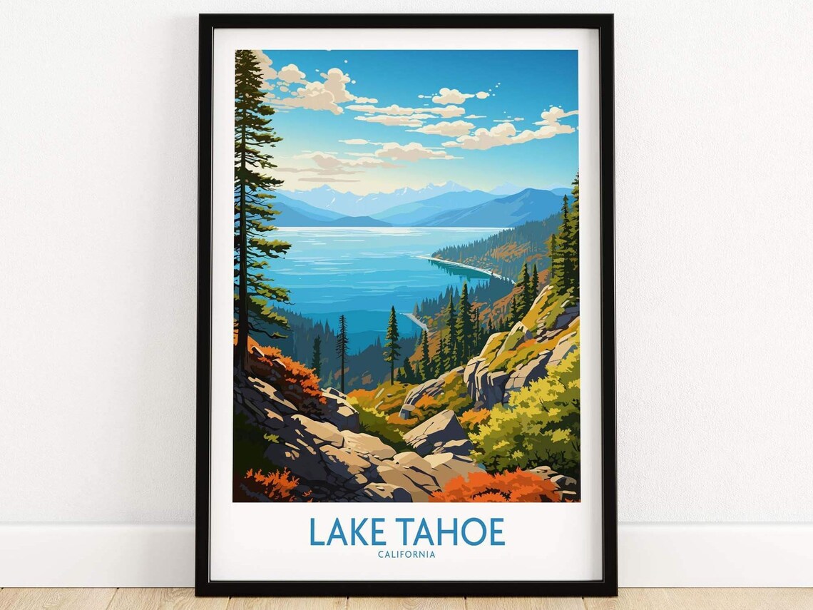 Lake Tahoe California Autumn Pine Lake Vintage Travel Poster