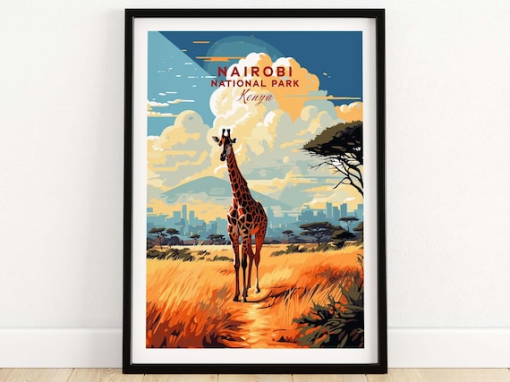 Nairobi National Park Kenya Giraffe Golden Savannah Skyline Poster