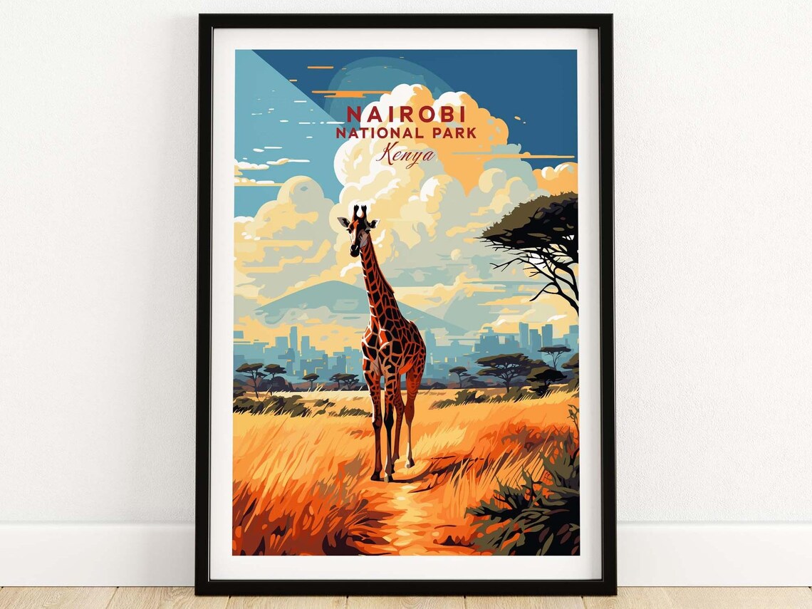 Nairobi National Park Kenya Giraffe Golden Savannah Skyline Poster