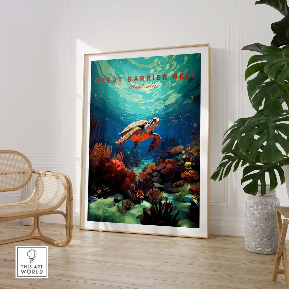 Great Barrier Reef Australia Sea Turtle Coral Reef Travel Poster - Image 3