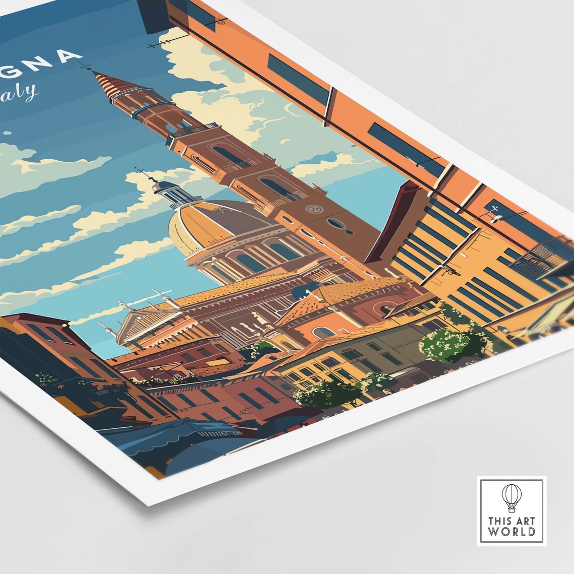 Bologna Italy Basilica Street View Bell Tower Skyline Art Poster - Image 4