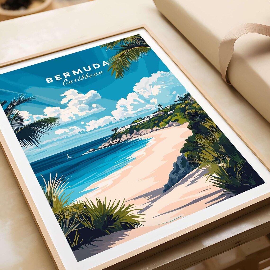 Bermuda Caribbean Pink Sand Beach Palms Vintage Travel Poster - Image 4