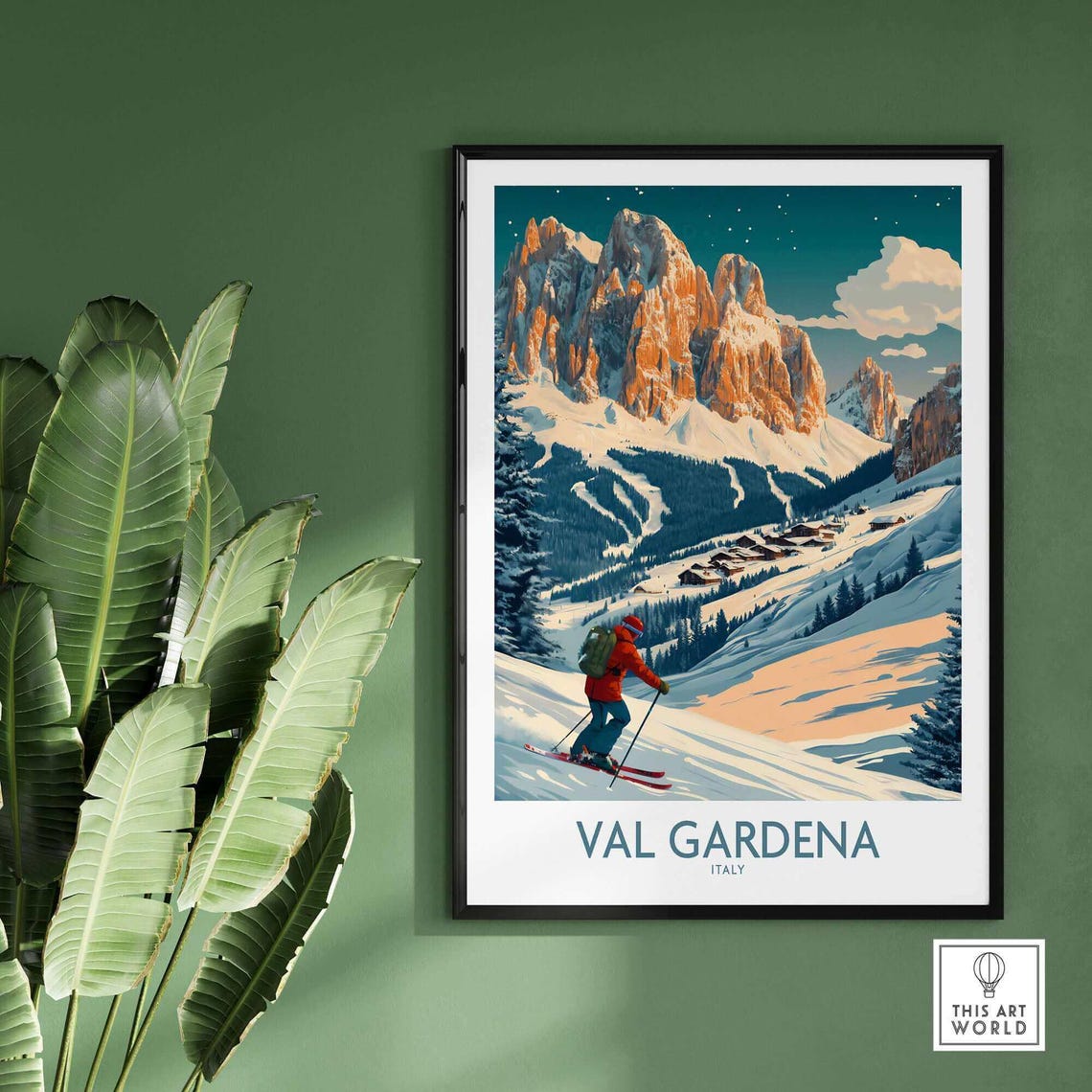 Val Gardena Ski Lodge Art Print, Winter Sports - Image 2