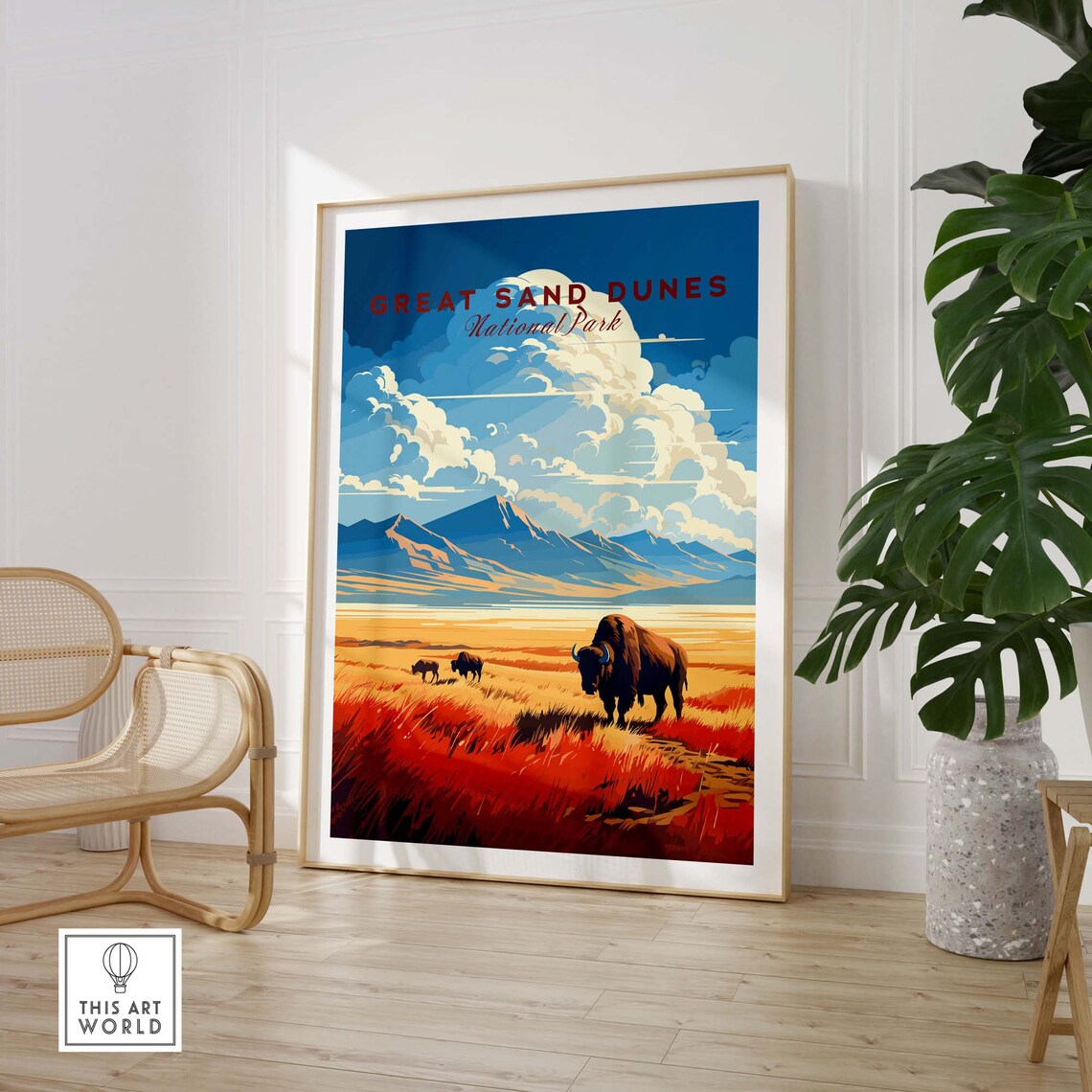 Great Sand Dunes National Park Bison Herd Vintage Travel Poster - Image 3