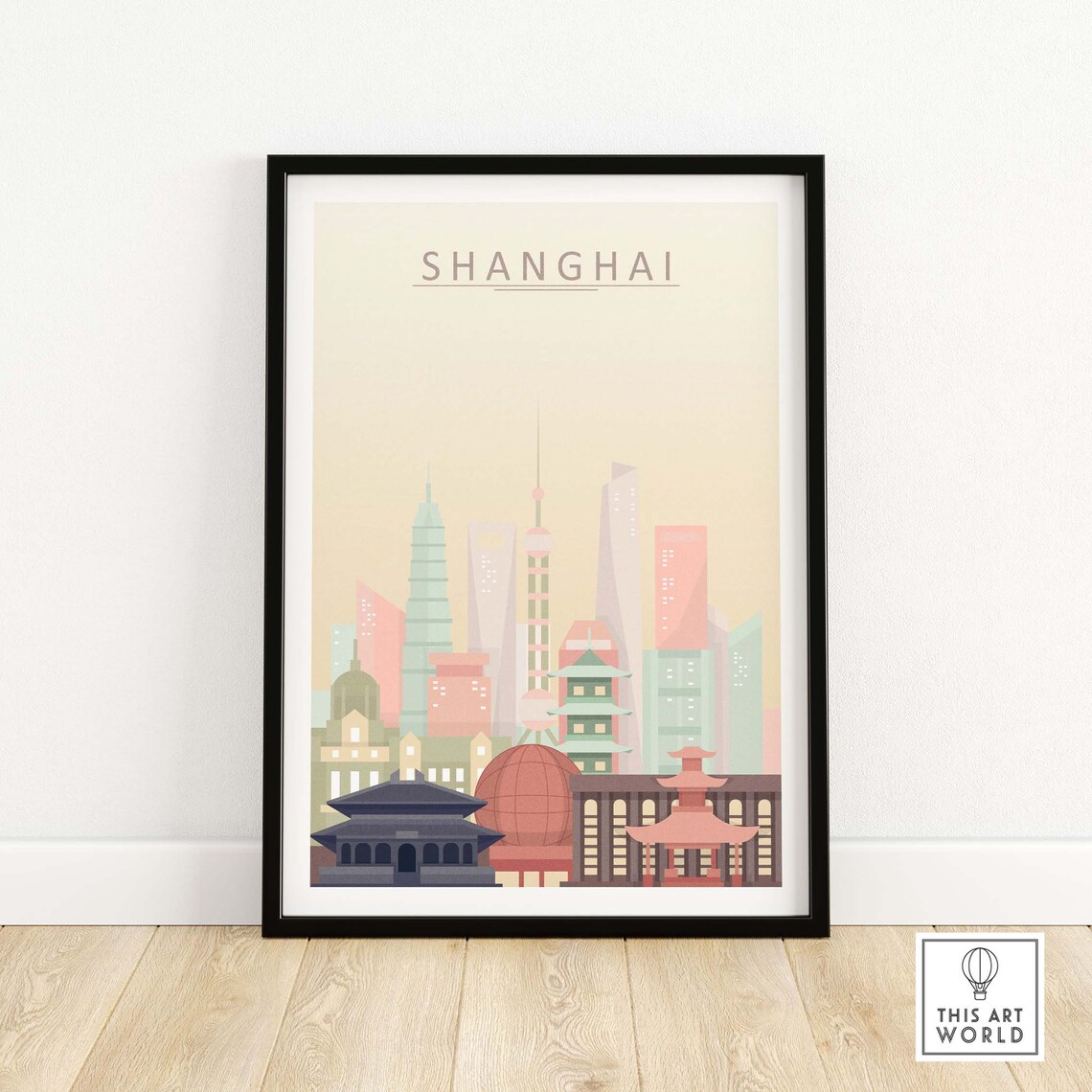 Shanghai Skyline Travel Poster, China City Wall Art