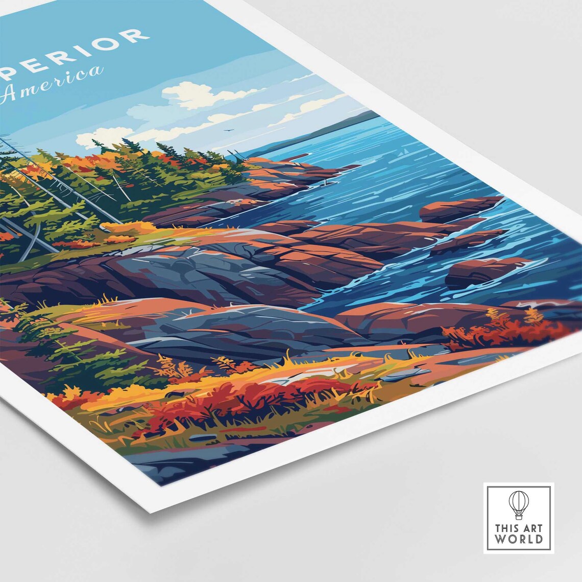 Lake Superior North America Autumn Rocky Shoreline Travel Poster - Image 4